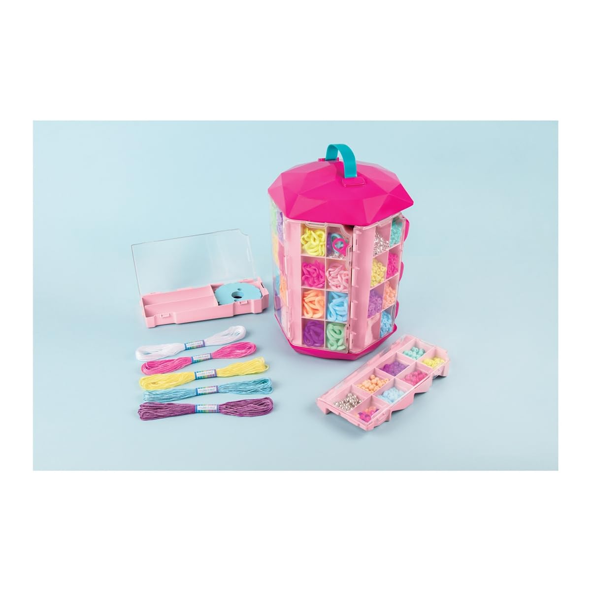Make It Real 1754 Torre dei Gioielli 5 in 1 – Kit Creativo con 1600 Pezzi per Creare 40+ Gioielli – Braccialetti, Collane, Elastici e Perline – Con Vassoi Girevoli e Supporto Espositore