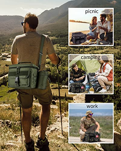 Joyhill Tactical Lunch Box For Men, Insulated Lunch Bag With Detachable Bottle Pouch Holder, Durable Thermal Cooler Bag For Adult, Modern Leakproof Bag For Adult Work, Camping, Picnic, (Green, Medium) #TOP5