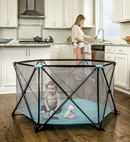 Regalo My Portable Play Yard Indoor and Outdoor, Bonus Kit, Washable, Aqua, 6-Panel