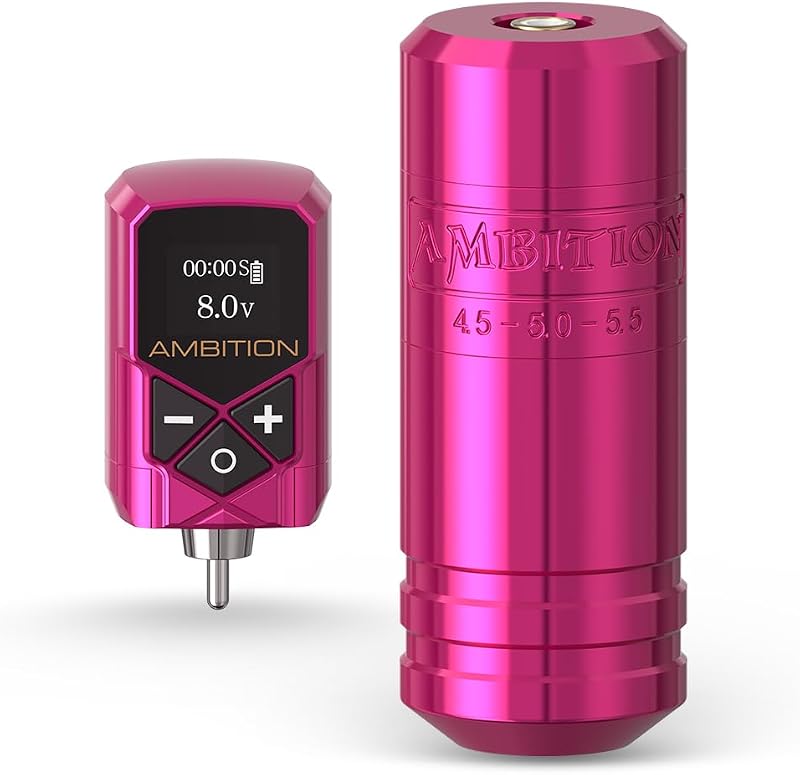 Máquina de Tatuagem Rotary Pen Ambition Torped 36 mm com Kit de Bateria Kuark Rose Red