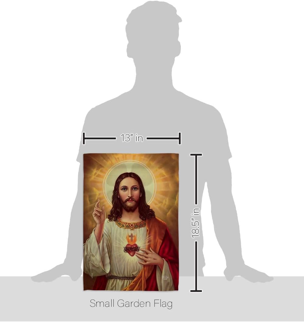 Feast of Sacred Heart of Jesus Flag Wood Dowel Set Wall Hanging Decor Home Poster Porch Religious Canvas Room Tapestry Faith Fathers Day Cemetery Decoration for Grave Yard Catholic Gifts