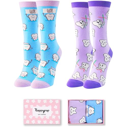 HAPPYPOP Dental Socks for Women - Tooth Teeth Socks, Dental Assistant Gifts Teeth Tooth Gifts Hygiene Gift School Graduation Gift