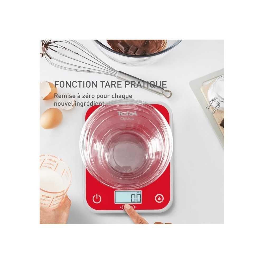 Tefal, Elektroniczna waga kuchenna, Optiss, czytelny podświetlany wyświetlacz, odporność na zarysowania, pojemność 5 kg, biała, BC50U3V0