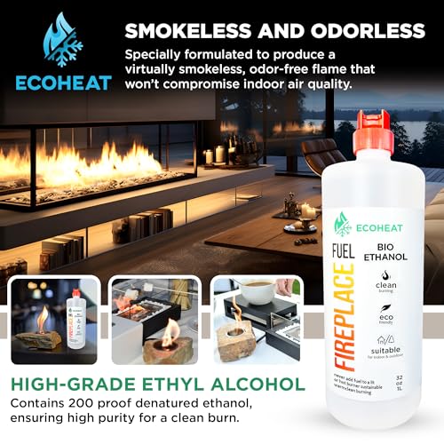 Ecoheat Fireplace Fuel, Ventless, Bio-Ethanol, Clean Burning/Eco-Friendly (1000mL /32 oz.) - (Each) - Thumbnail 2