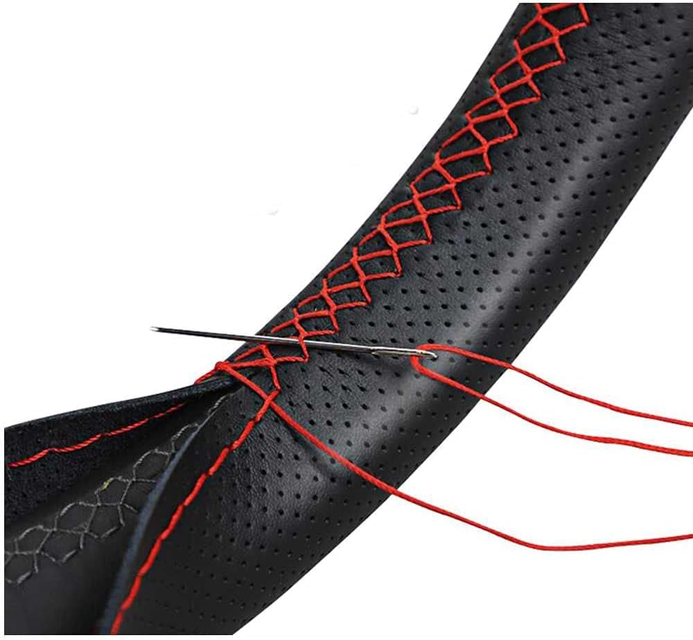 Funda para Volante con Agujas E Hilo, Cubierta para Volante, Protector Volante para Coser, Funda Volante Anti Deslizante, Apto para diámetro 37/38 cm, Negro con Hilo Rojo - imagen 6