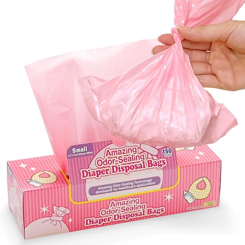 Image of BOS Amazing Odor Sealing Baby Diaper Disposal Bags - Durable and Unscented [Size: S, Color: Pink] (150 count, Pack of 1) (150 Bags)