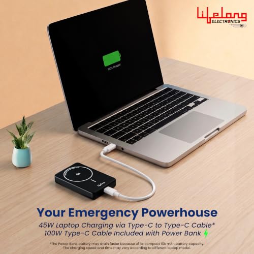 Image of Lifelong Electronics Qi2.2 MagSafe 25W 10000mAh Power Bank | India's Fastest Wireless Powerbank (iPhone 16 /17 /Pro /Max /S26Ultra) + 45W Wired Charging (All Type-C Phones & Laptops) | 100W Cable Included