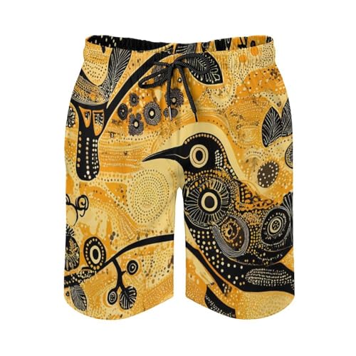 African Aboriginal Bird Men's Swim Trunks Board Shorts Beachshorts Swimsuits with Pockets Mesh Liner4