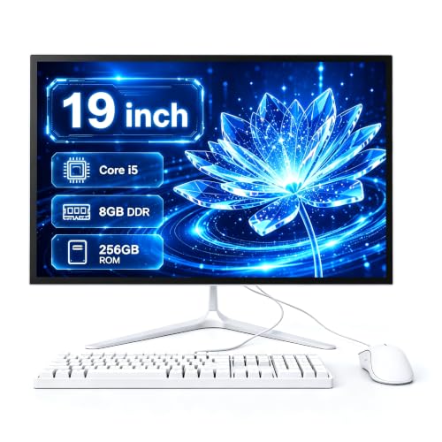 Image of All-in-One Desktop Computer 19 Inch, Space Saving Compact PC | Core i5 8GB RAM 256GB SSD, 1080p TN Screen, WiFi 6 Bluetooth 5.3, Mouse & Keyboard, for Home Office Student