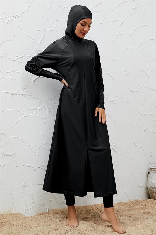 Sommer Dubai Arab 3 Stück Set Schwarz Modest Bademode Frauen Muslim Full Cover Burkini Badeanzug mit Badekappe