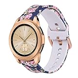 VIGOSS Strap Compatible with Galaxy Watch 42mm bands/Active 2 40mm/44mm Band 20mm Soft Floral Silicone Replacement for Samsung Galaxy Watch 42mm/Active/Active 2 40mm/44mm Rose Flower