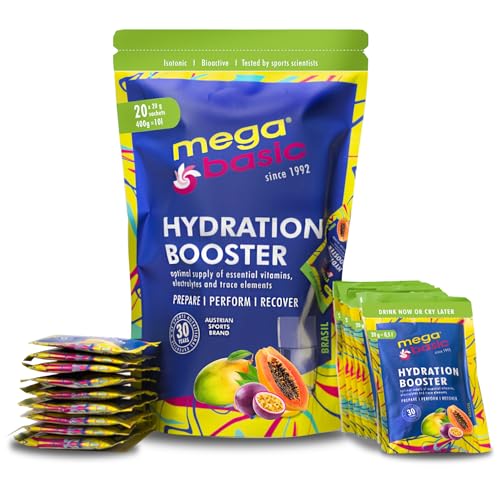 Mega Basic® Hydration Elektrolyt Pulver - Basisch-Isotonisches Sportgetränk, Premium Elektrolyte - Für Sport, schnelle Regeneration & optimale Hydratation (20 x 20 g Sachets, Brasil)