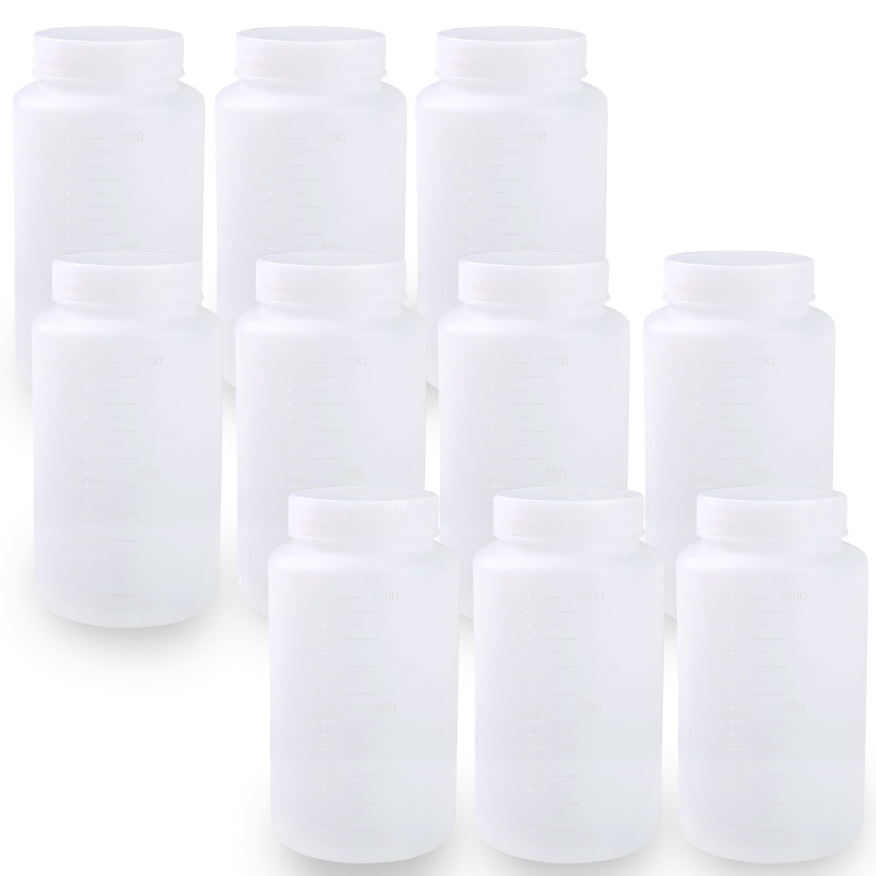 Kunststoffflaschen, 1000 ml, Laborflasche für chemische Reagenzien, breite Öffnung, sichere Probenversiegelung, Flüssigkeitsbehälter, 10 Stück
