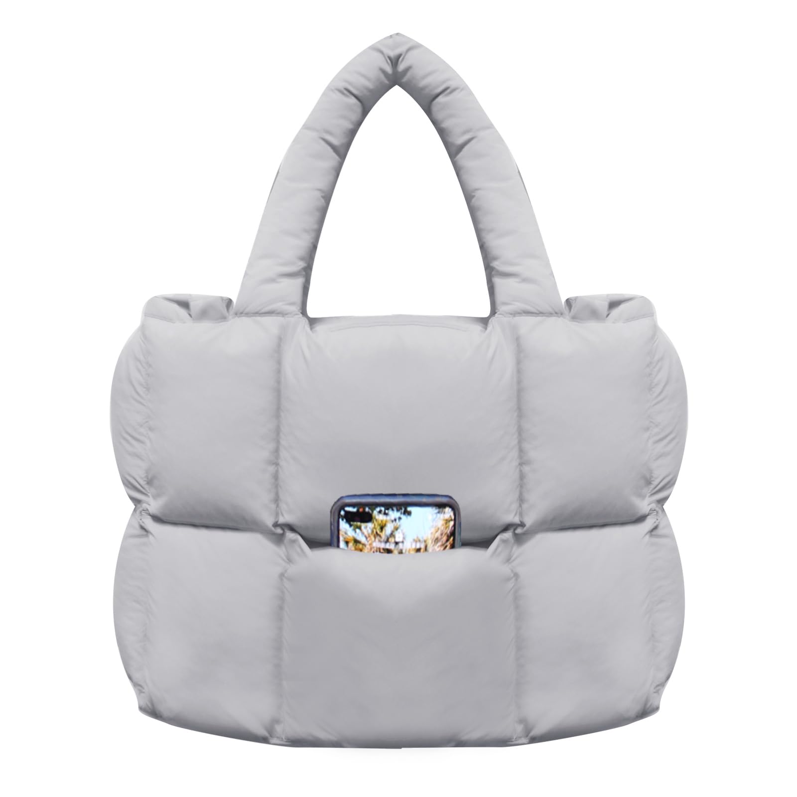 Puffer Tote Bag for Women, Quilted Shoulder handbag for Travel, Work, Gym | nylon lightweight bag, waterproof, cloudy, zipper, compartments, nurse bag, adjustable crossbody strap