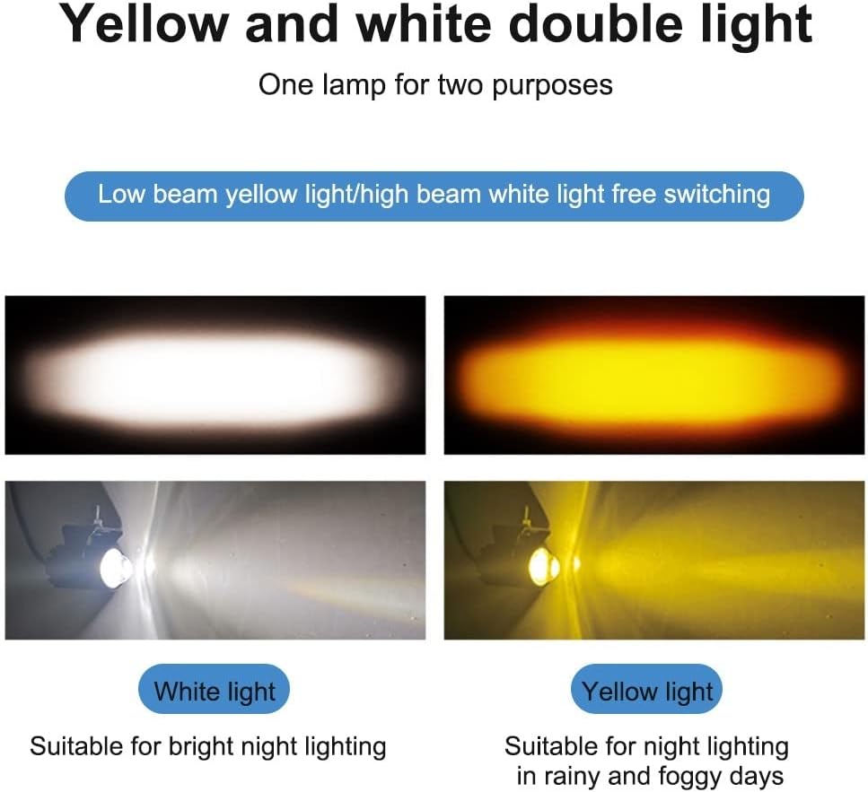 DONGKER Motorcycle Driving Lights,12W 8-80V LED Spotlights Waterproof Dual Color Headlights for Motorcycle Car Truck Boat
