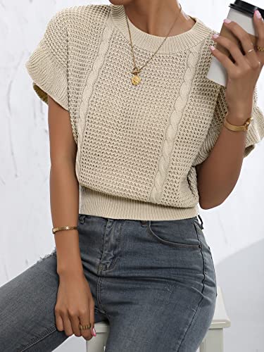 Image of Verdusa Women's Ruffled Short Sleeve Round Neck Knitted Top Pullovers Sweater