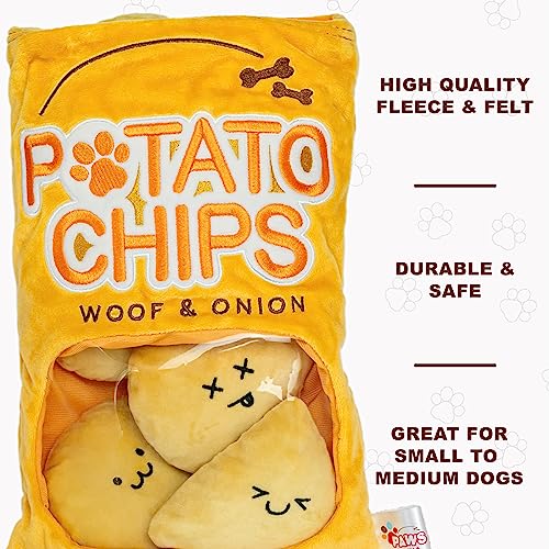 PAWS MANIA Interactive Dog Puzzle Toy (Potato Chips) for small to medium sized dogs hide and seek treats with hidden squeakers - Image 3
