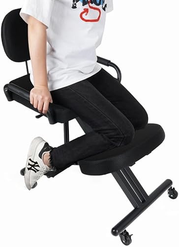 Silla ergonómica de rodillas con soporte de espalda y pedales de pie, taburete de postura ajustable para aliviar el dolor de espalda, silla rodante