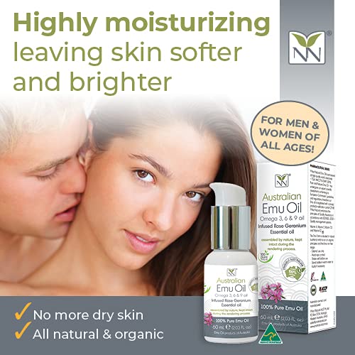 Miniatura 6 de Y-Not Natural - Aceite de emú orgánico farmacéutico 100% puro, 2.0 fl oz, aceite aborigen Omega 3, 6 y 9 de corral libre infundido con geranio rosa