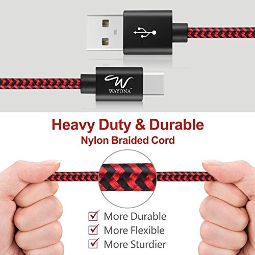 Wayona USB Type C 65W/3A Charger Cable Fast Charging Cord for Samsung Galaxy S24, S24 Ultra, S23, S22, S21, S20 FE, A55, M34 5G, M14, M15 5G, iQOOZ9, iPhone 15 Series (3 FT Pack of 1, Red & Black) - Image 4