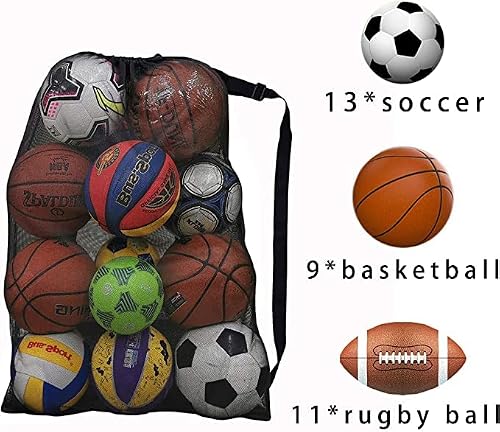 Heavy Duty Sports Ball Bag,Drawstring Mesh Ball Bags Extra Large Soccer Ball Bag Work For Coach, Basketball,Football, Volleyball,Baseball And Swimming Gears With Adjustable Strap (Black) #TOP3