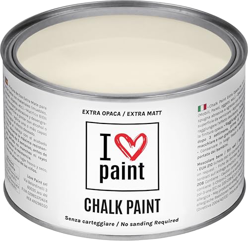 I LOVE CHALK PAINT Colore Avorio 375 ml- Senza Carteggiare Colora Mobili, Pareti e Oggetti - Senza solventi e formaldeide – Inodore a base di acqua