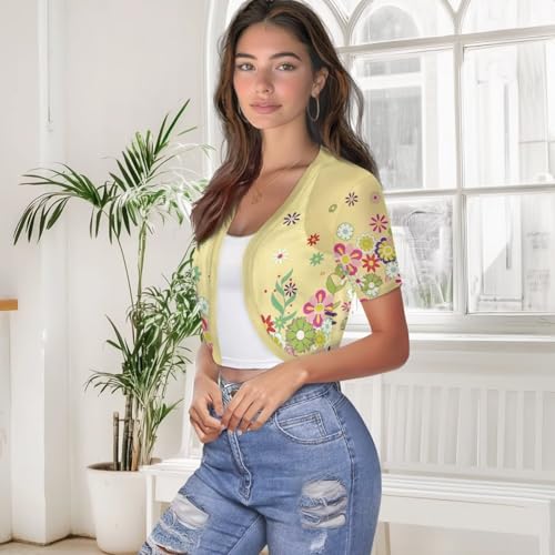 Image of Womens Short Sleeve Cardigans Lightweight Summer Cardigan Trendy Bolero Shrug Cute Floral Cardigan Sheer Bolero