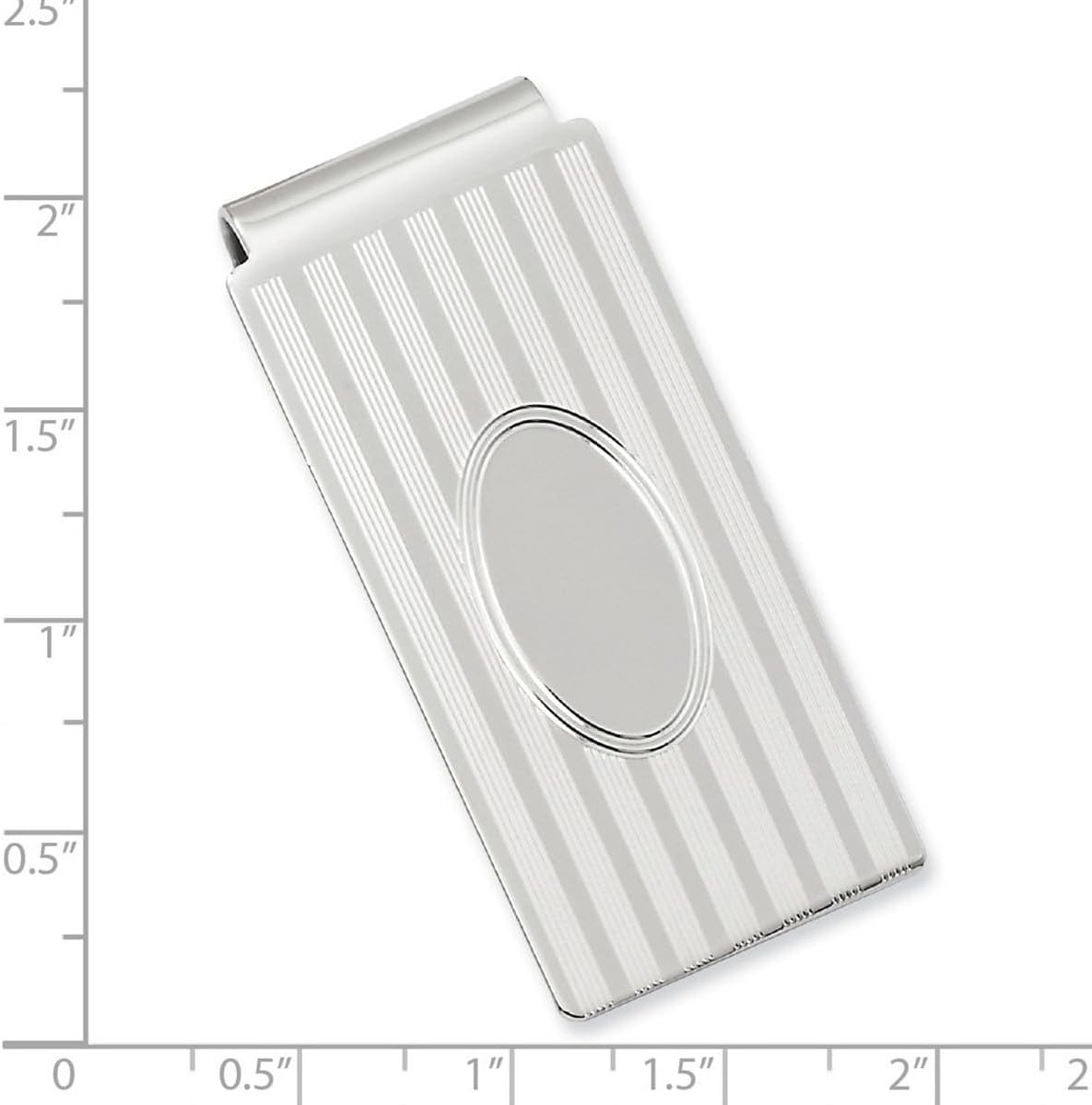 JewelryWeb Solid Polished Patterned Engravable (front only) Silver Plated and Rhodium Horizontal Lines Hinged Money Clip 50x23mm Wide Money Clip for Men