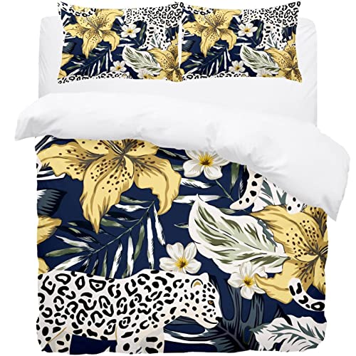 Parure de lit housse de couette motif tropical léopard anti-plis et douce
