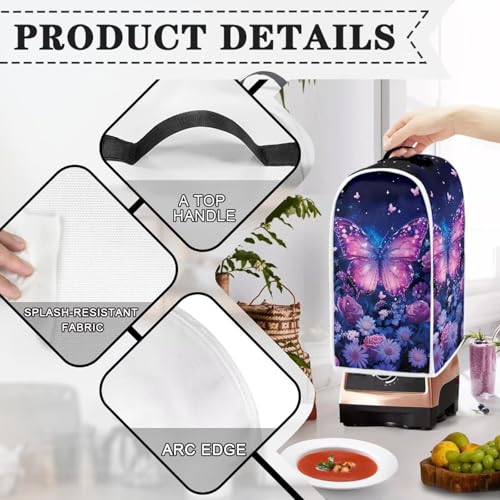 Image of Talayituse Butterfly Rose Daisy Flower Print Blender Dust Cover, Fingerprint Protection Cover for Stand Mixer or Coffee Machine, Home Kitchen Appliance Covers for Stain Dust Resistant Supplies