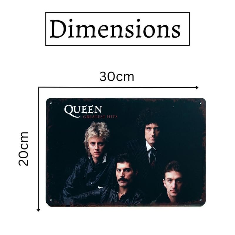 Image of Eazywagon Decorative Retro Metal Signs Wall Plate - 12x8 Inch (Queen Greatest Hits Rock Band) | Weatherproof Vintage Metal Sign Plate for Cafe, Home, Bar, Garage | Decorative Wall Hanging Sign Board