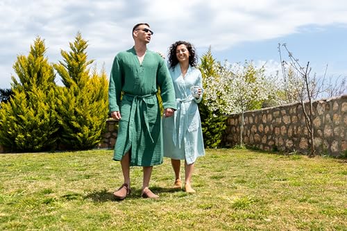 Image of Muslin Unisex Bathrobe Women & Men, 100% Cotton Kimono Lightweight Robe | Long Robes Soft, Absorbent, Spa robes