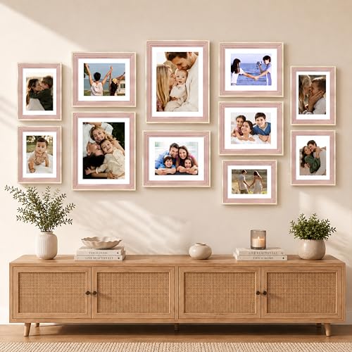 Image of Art Street Pink Gallery Wall Photo Frame Set for Living Room | Modern Family Memory Timeline Wall Decor with Multi Size Collage Frames for Home & Bedroom Decoration