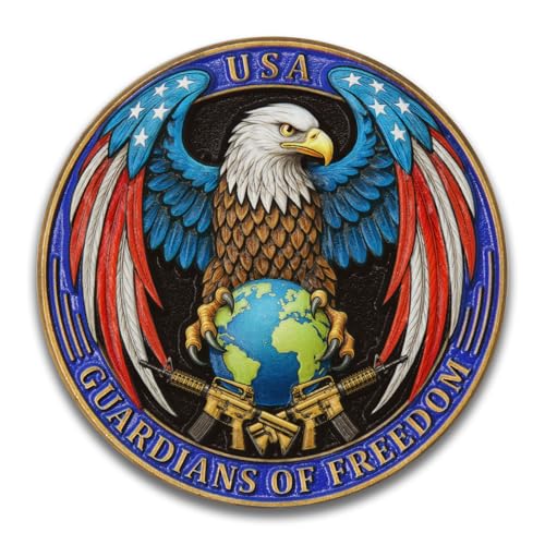USA Military Challenge Coin with Eagle & Flag Design - Patriotic Armed Forces Gift for Veterans, Soldiers, Police - Guardians of Freedom & Power and Peace Theme
