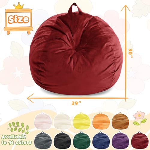 Image of Bean Bag Chairs for Kids - 2.5FT Round Memory Foam Furniture BeanBag Chair - Kids /Teens Bean Bag Sofa with Soft Micro Fiber Cover - Fluffy Couch for Playroom Living Room Bedroom, Red
