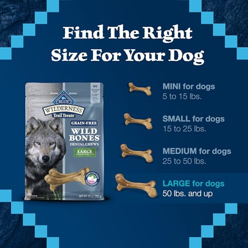 Blue Buffalo Wilderness Wild Bones Grain-Free Dental Chews Dog Treats, Large, 27-oz Bag, (Pack of 2) - image 6