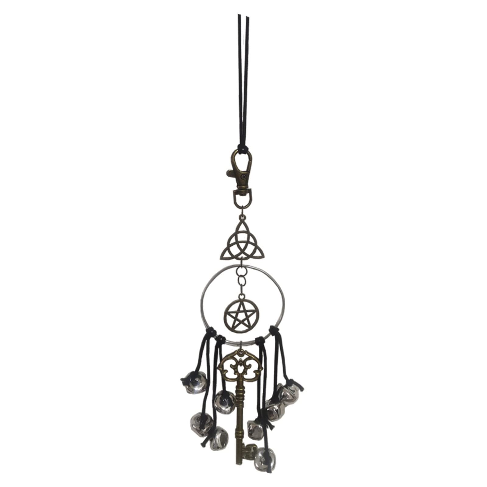ChYoung Witch Bells Protection Door Knob Hanger Handmade Witches Bells Wreath Hanging Wind Chimes with Pentagram and Brass Bell Clear Negative Energy Witchcraft Supplies for Porch Garden Window Decor
