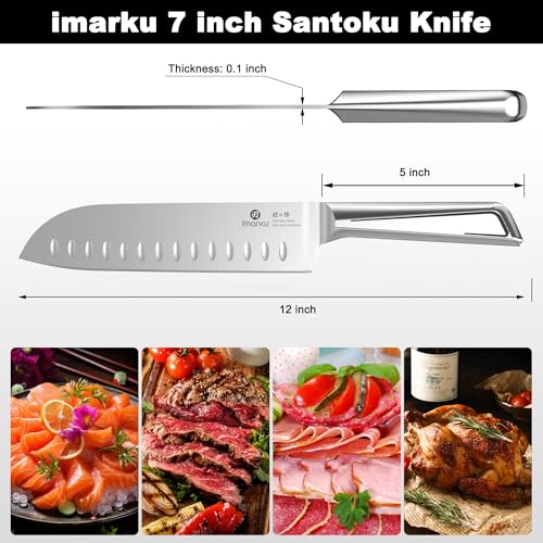 Image of imarku Chef Knife Ultra Sharp Santoku Knife 7 Inch, High Carbon Stainless Steel Japanese Kitchen Knife with Hollow Edge | Seamless Ergonomic Handle, Gift Box for Meat /Vegetables /Tomatoes & Daily Prep