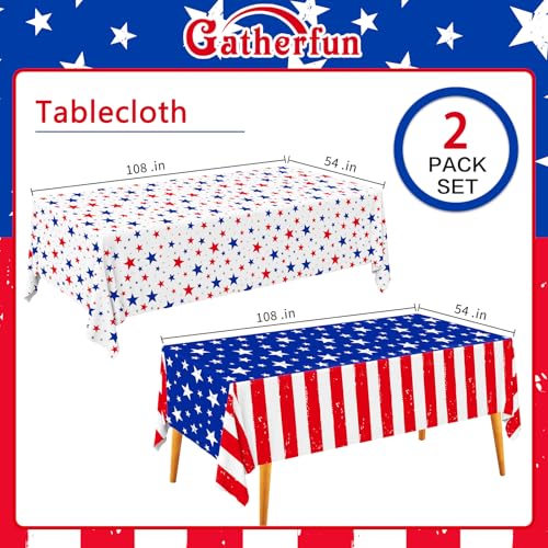 Image of Gatherfun 4th of July Party Supplies Set- American Flag Patriotic Theme Kit for Independence & Election Day Decorations, Disposable Plastic Tablecloth - for Patriotic & 4th of July Decorations,2PCS