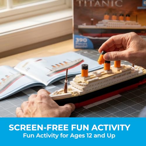 Image of Brick Loot Titanic Building Set for Adults & Kids Ages 6+ - Compatible Mini Brick Ship Model Kit, DIY 3D Puzzle STEM Toy, Historic Ocean Liner Display - 12.5 inch Long & 4.5 inch Tall (390 Piece, Large)