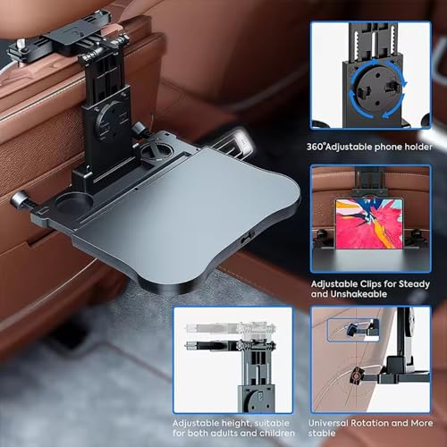 NEWFUN Auto Tisch für Rücksitz Beifahrer, autotisch für Kind Rücksitz, Schreibtisch mit Getränkehalter und Handyhalter, Laptop Schreibtisch für Autofahrten, Zum Arbeiten, Schreiben, Essen, Reisen
