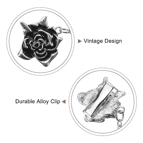 Image of uxcell Rose Sweater Clips, Retro Cardigan Collar Clips with Chain Shirt Clips Shawl Clips Clothes Clip for Women