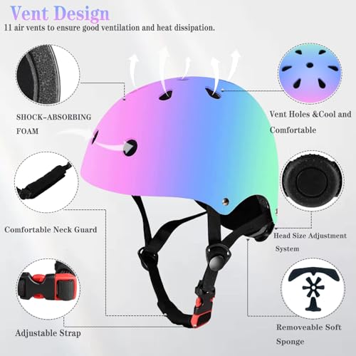 Image of FOOKCIAN Kids Helmet,Toddler Skateboard Helmets for Ages 2-3-5-8-14 Years Boys Girls with Knee and Elbow Pads Wrist Guards fit Roller Skates,Skateboarding,Skating Scooter Adjustable Kids Helmet