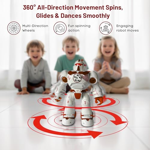 Image of Lilplay Robot Toy for Kids with Shooting Bullets, Action Robot with Lights & Music, 360 Moving Battery Operated Toy Figure with AI Eyes, Birthday Gift for Boys & Girls (Red)