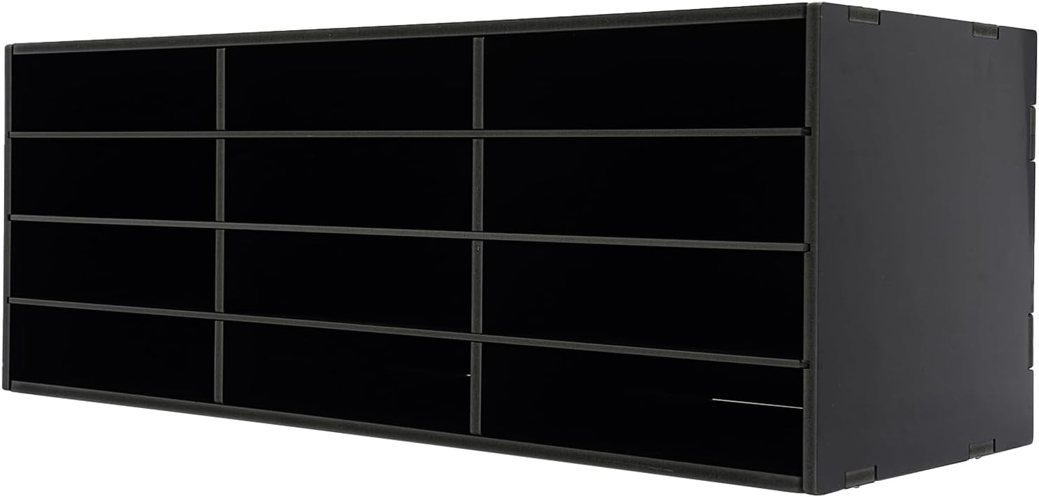 Mail Sorter, 12 Compartments Paper Organizer Storage, Wood Literature Organizer, Mailbox for Classroom, File Sorter for Home Library Office (Black)