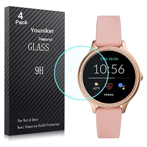 Youniker 4 Pack Compatible with Fossil Gen 5E Screen Protector Tempered Glass for Fossil Women's Gen 5E 42mm Smartwatch Screen Protectors Cover Anti-Scratch Cover