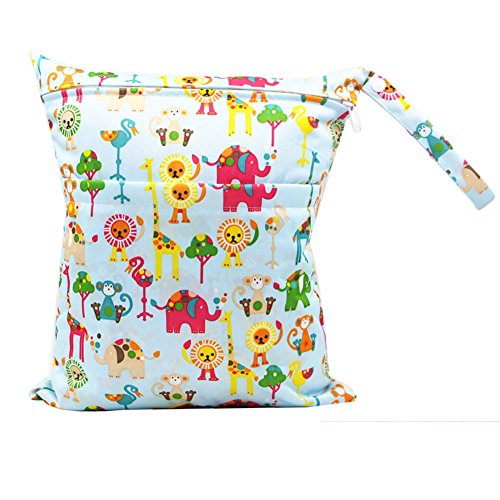 2 peças de saco de fraldas de tecido molhado/seco | impermeável reutilizável com dois bolsos com zíp