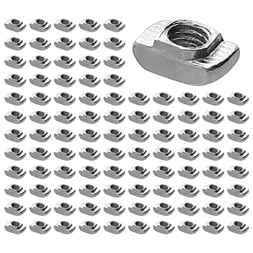 GETLITOOL 100PCS Écrous à rainure en T EU20 Marteau Écrou Fente 6 M5 Acier au Carbone Nickelé Écrou de Fixation à Tête de Marteau pour Profilé en Aluminium Extrusion Slot Cover
