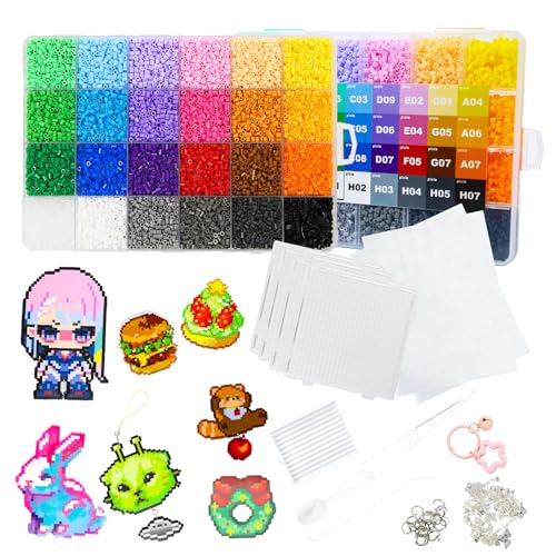 PixieCraft PixieCraft 12 000 2.6mm Fuse Beads Kit 24 Colors PixieBeads with Pegboards Tweezers Trays Bead Pen Ironing Mats Mini Fuse Beads Pixel Art Craft Kits for Adults Teens (Palette 1)