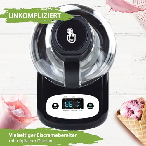 Gino Gelati Selbstkühlende Eismaschine Jalis Speiseeismaschine Eisbereiter, Silber/Schwarz, Edelstahl, 90 Watt, für Zuhause, mit Kompressor, Frozen Yogurt Maschine – Bild 3